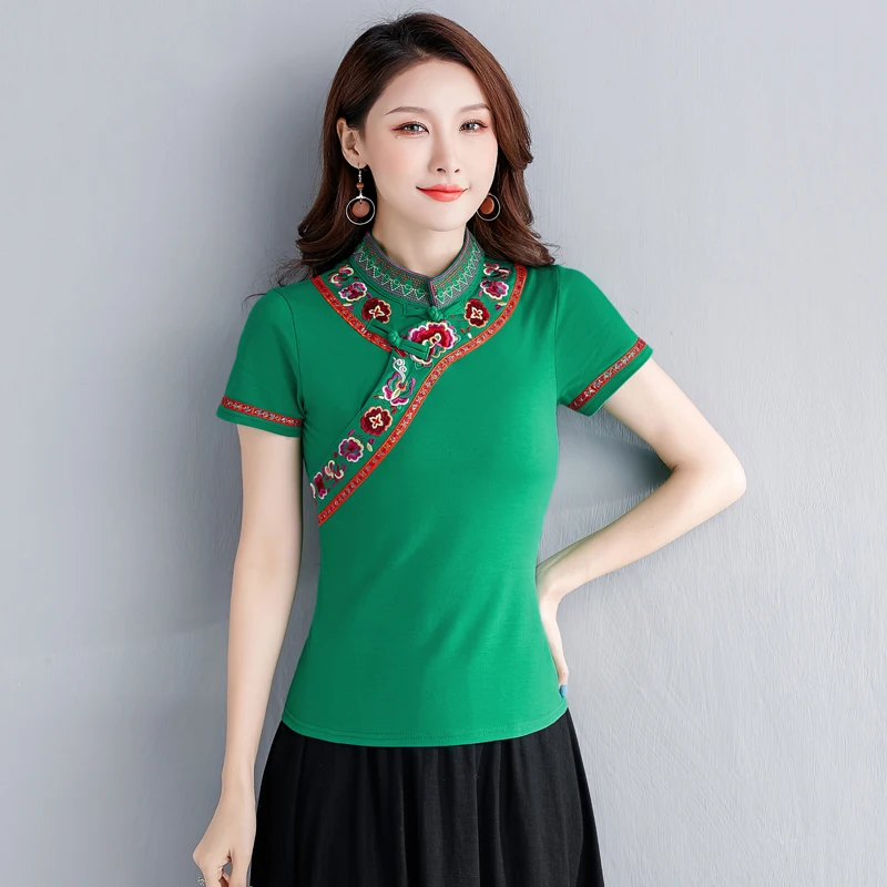 KYQIAO blusas mujer de moda 2020 женские топы этнические рубашки дизайнерские зеленые красные
