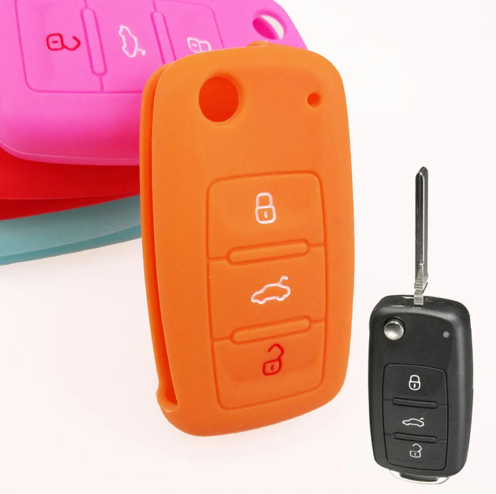3 кнопки силиконовый ключ чехол дистанционного брелока подходит для Vw Seat Skoda Polo Passat b5 Golf 4 5 6 Jetta Cc Gti Tiguan Bora Eos Beetle - Название цвета: Orange