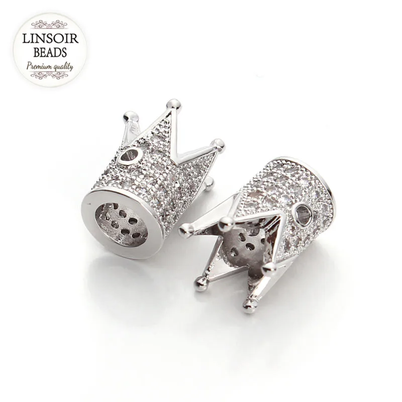 2pc/lot Crown Rhinestone European Style Charm Beads Micro Pave Metal Crystal Spacer For Bracelet Diy Jewelry Making F3210 | Украшения и
