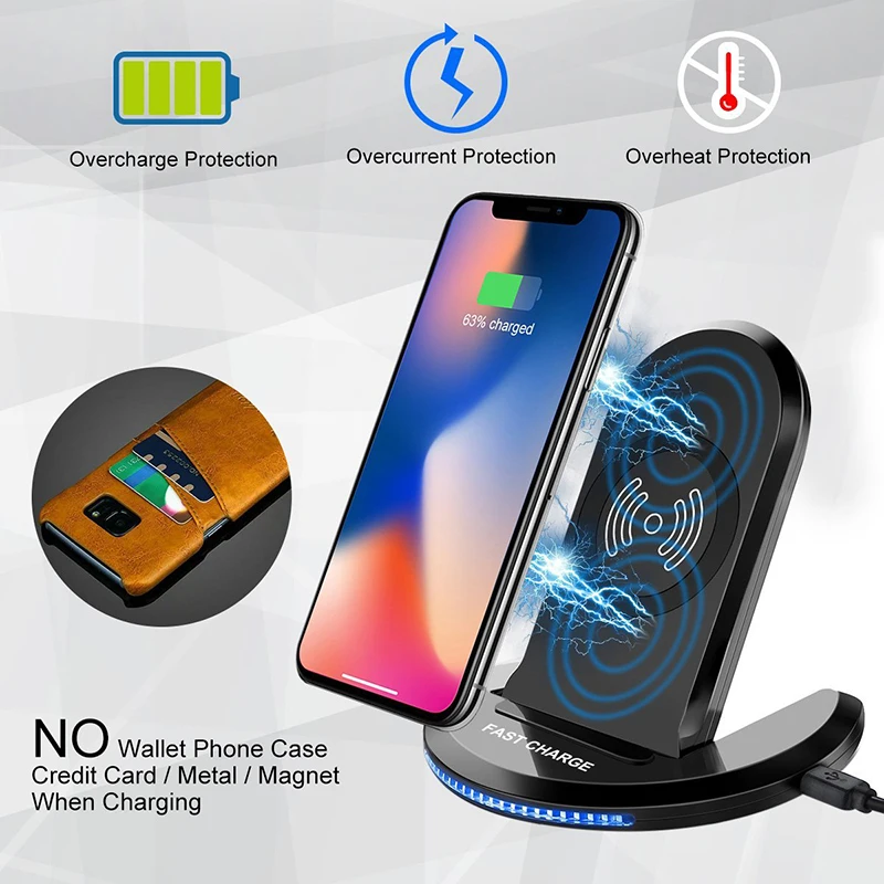 Быстрое беспроводное зарядное устройство QI подставка для iPhone XR XS Max 8 Plus быстрая