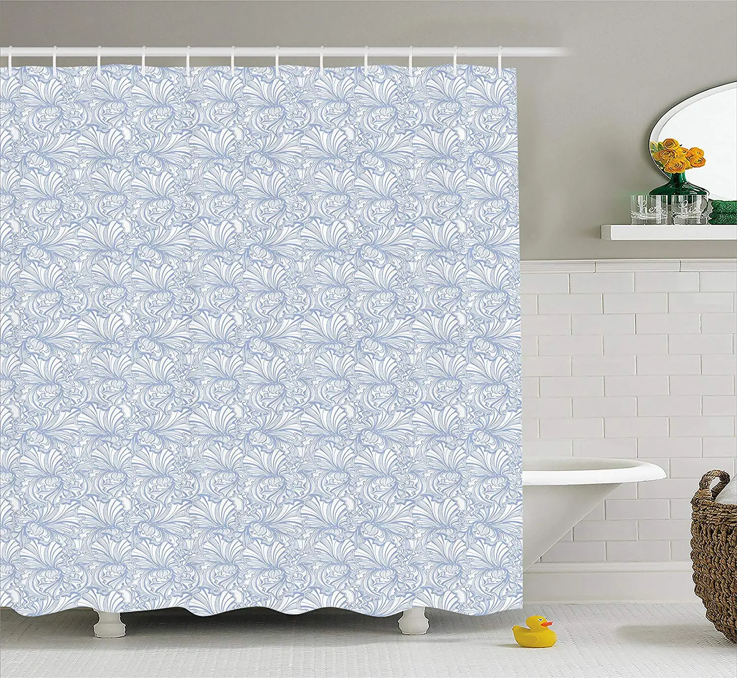 Art Nouveau Shower Curtain Vintage Pastel Toned Iris Blooms Flourishing Beauty Mother Earth Theme Cloth Fabric Bathroom Decor | Дом и сад