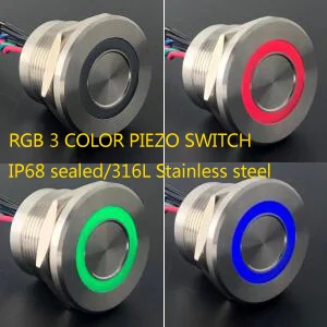 Трехцветный пьезопереключатель RGB 22 мм высокий уровень водонепроницаемости IP68