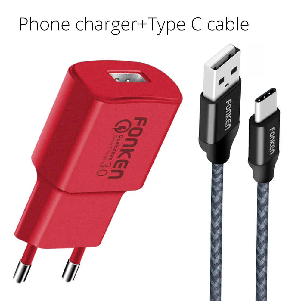 Яркое USB зарядное устройство FONKEN Quick Charge 3,0 быстрое зарядное устройство Макс 18 Вт QC3.0 QC2.0 Быстрая Зарядка адаптер для мобильного телефона зарядное устройство - Тип штекера: Red type c