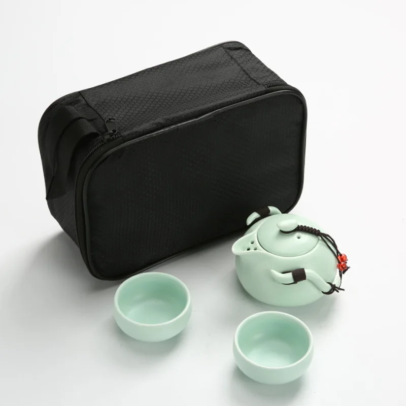 Green 3Pcs Bag Китайский чайный дорожный чайный набор кунг-фу керамический портативный чайный горшок фарфоровый чайный сервиз Gaiwan чайные чашки чайной церемонии чайный инструмент - Цвет: Green 3Pcs Bag