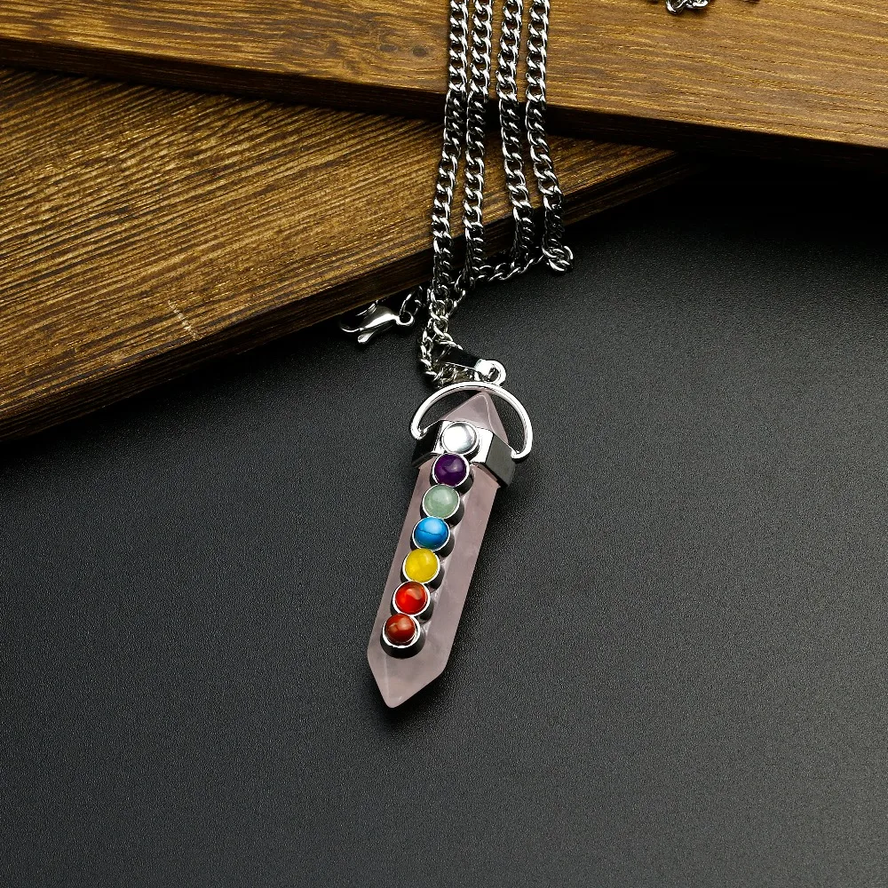 Chakra Necklace Pink Quartz Natural Stones Chains Pendent Girls Designer Yoga Jewelry Women Gifts Dropshipping | Украшения и