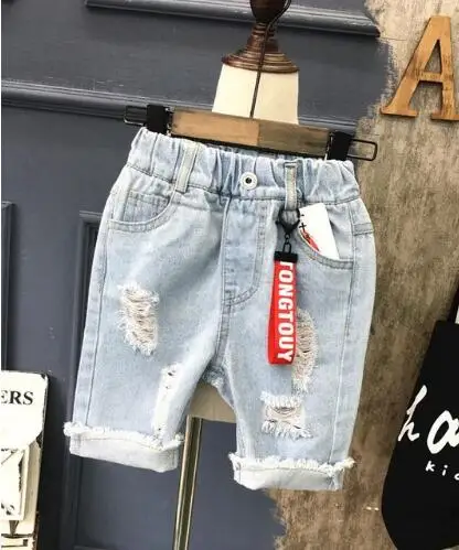 Shorts Летние дизайнерские Светло-Голубые короткие штаны с дырками для детей элегантные джинсы для мальчиков джинсовые шорты для детей от 2 до 6 лет - Цвет: Shorts