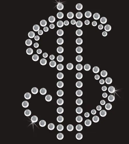 

2pc/lot Dollar sticker Rhinestone Applique hot fix rhinestone patches iron on crystal transfers design shirt bag