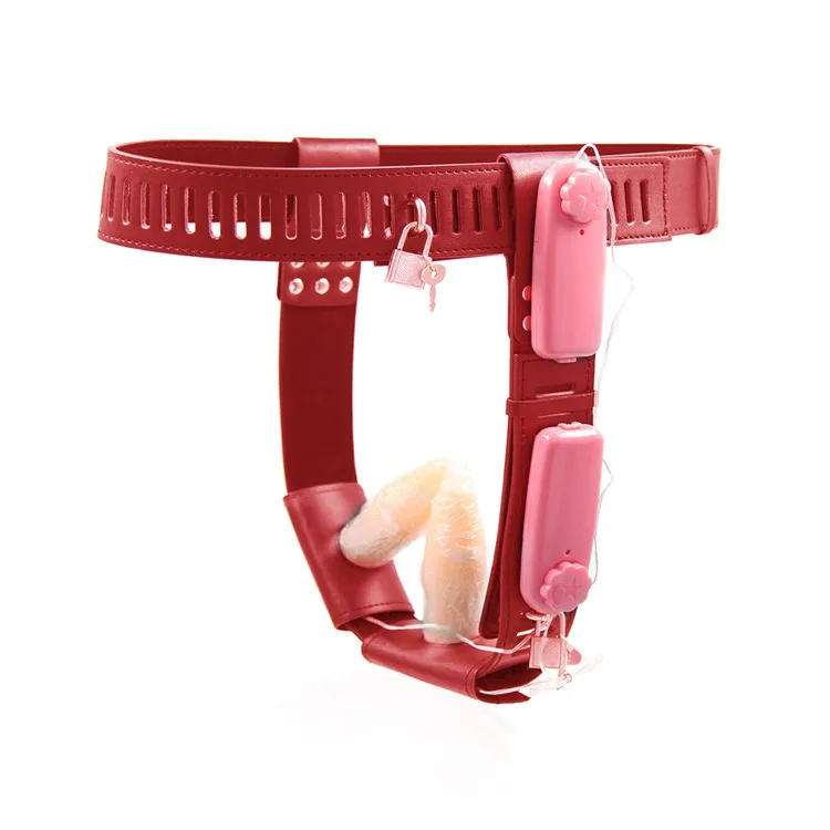 PU Leather BDSM Chastity Belt Device with Vagina Anal Vibrating Plugs Women Strap on Dildos Fetish Bondage Wear Lesbian Sex Toys | Красота и