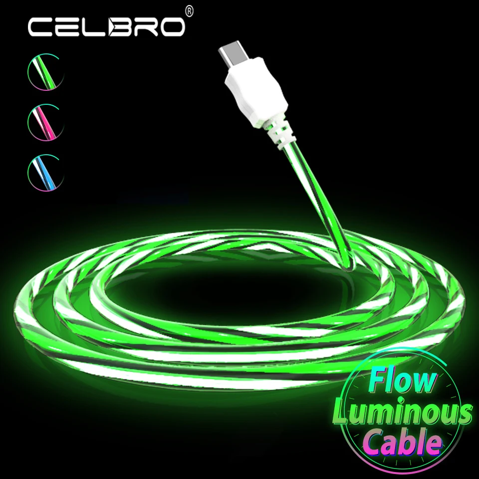 Светодиодный светящийся кабель Micro Usb Type C Tipo для быстрой зарядки Samsung Galaxy S8 S9 S10 Plus
