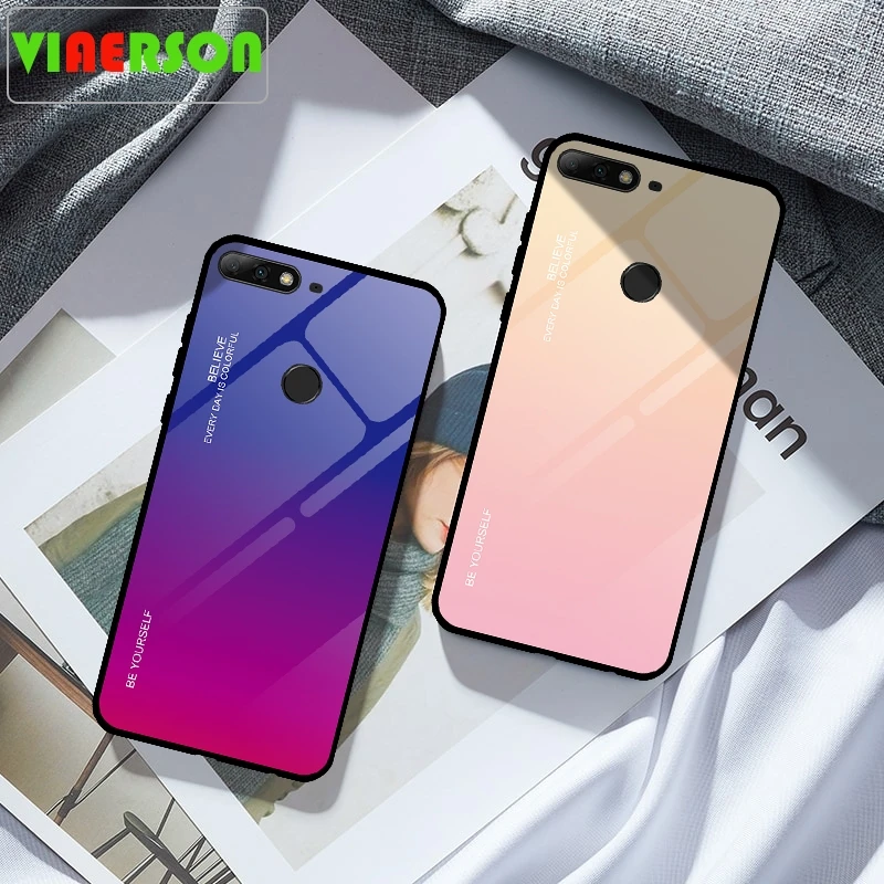 Чехол для телефона с градиентом Honor 7A RU 5 45 Pro 7C 99 чехол из закаленного стекла Huawei Y9