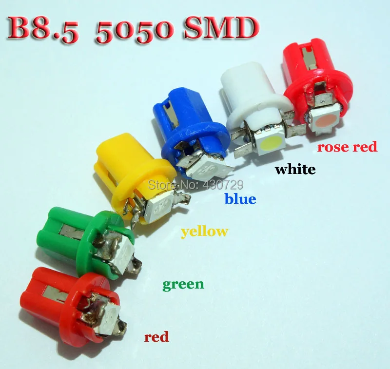 KTSCAR 100 шт. b8.5 5050 светодиодный 1 SMD T5 светодиодный автомобильный манометр Speedo Dashboard светильник 12 В синий красный зеленый белый