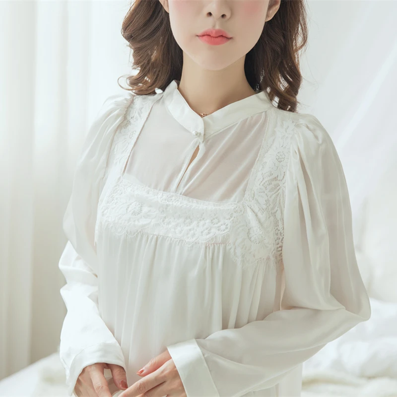 

Women Nightgown Silk Sleepwear Vintage Nightgown Elegant Ladies Dress Silk satin Dress High quality fabrics