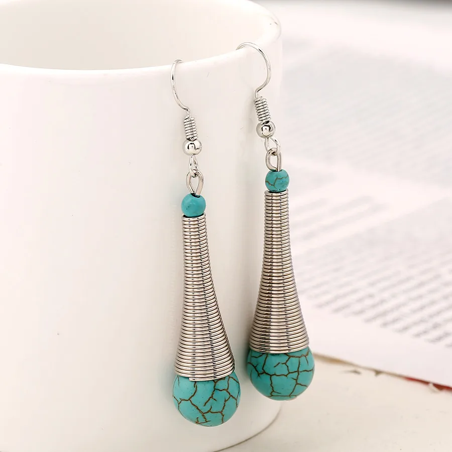 Богемные этнические милые серьги подвески бирюзы Bijoux Femme Серебристые Весенние