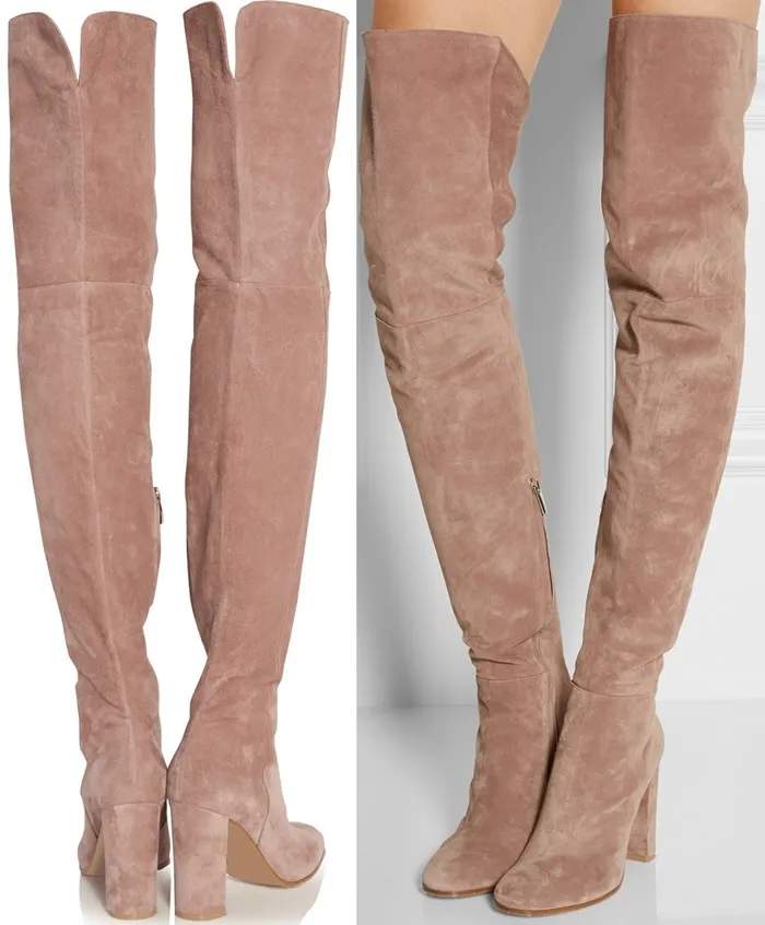 Элегантные женские Сапоги выше колена из замши абрикосового цвета сапоги до