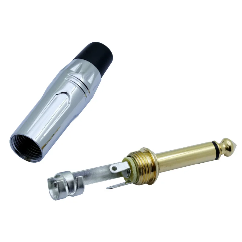 

50pcs/25pair red+black 1/4" jack 6.35mm audio wire connector 2poles mono high quality metal silver shell+gold plated 6.5mm plug