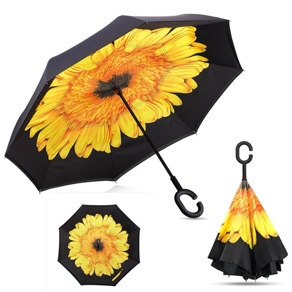 C shape freehand Handle rainproof Reverse Umbrella man Double umbrella cloth windproof shade upside down rain woman | Дом и сад
