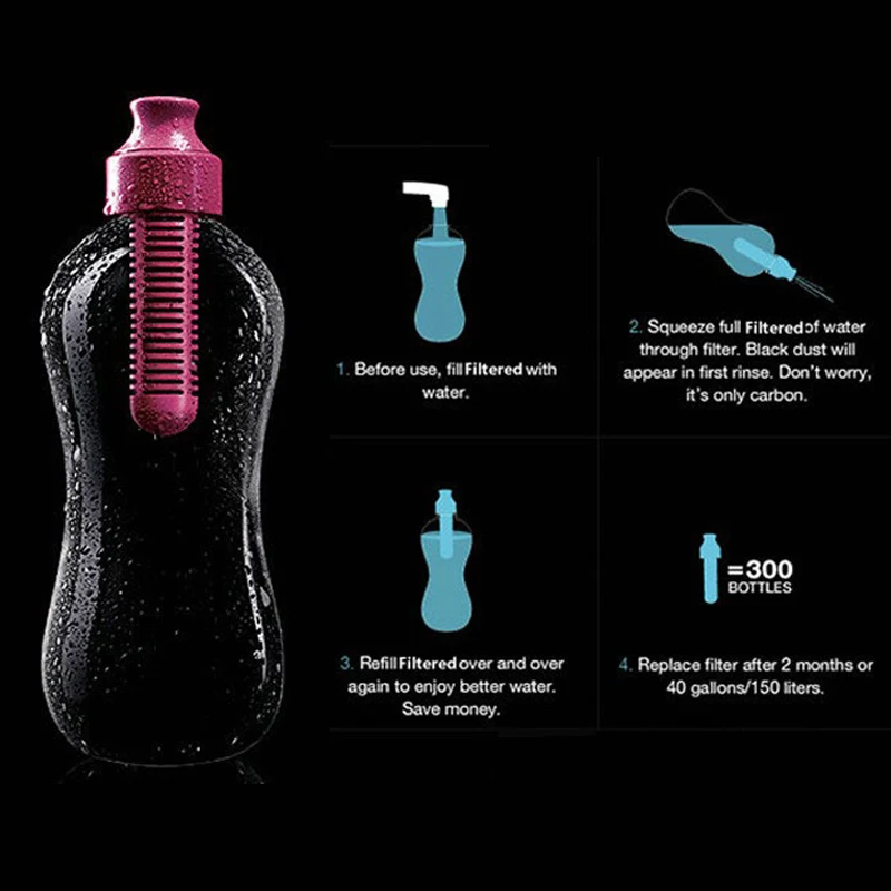 550 мл воды Bobble фильтр для воды портативный уличный для пешего туризма тренажерный зал Здоровый очиститель воды питьевой бутылки фильтровать