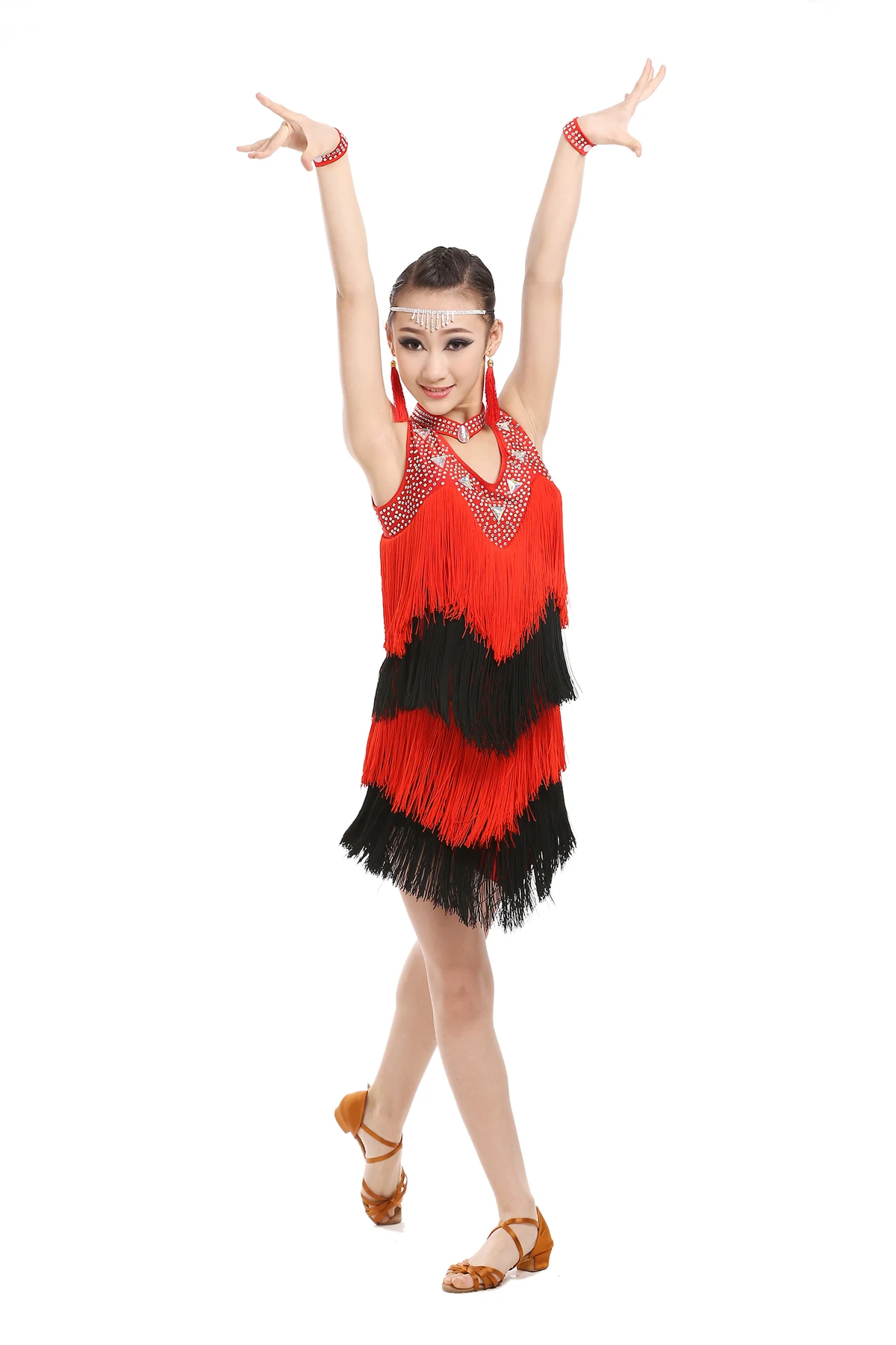 Платье для латинских танцев с кисточками девочек детская одежда сальса спандекс