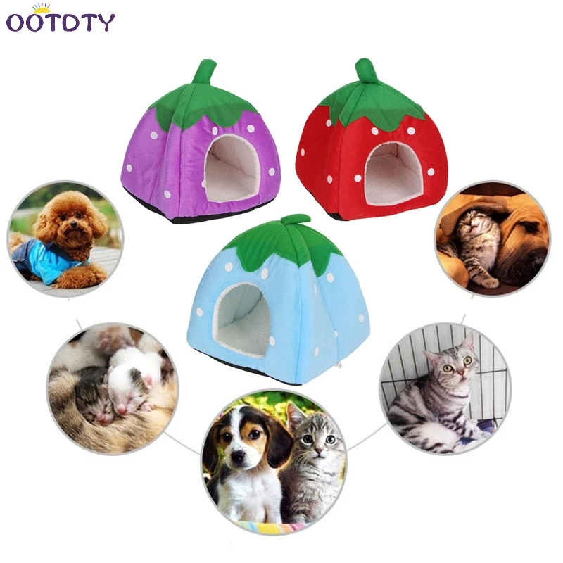 

Foldable Strawberry Pet Bed Dog Cat Kitten Puppy Cave Kennel House with Mat MAR24_15