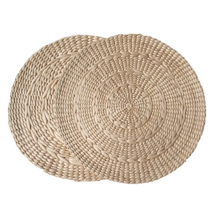 

Straw Handmade Weave Placemat For Dining Table Rush Round Knitted Coaster Woven Tablemat Kitchen Dinner Mat 3pcs