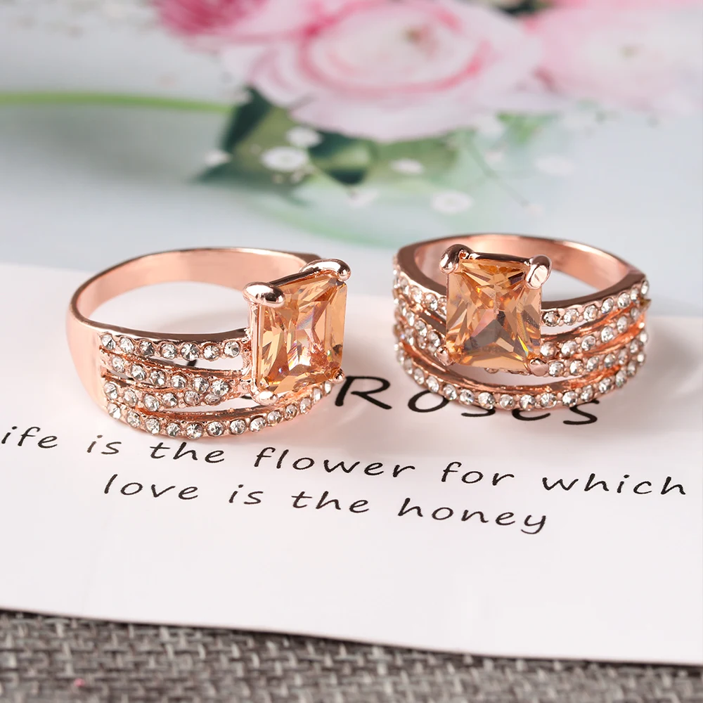 Женский модный Блестящий Кристалл розовое золото натуральный морганит кольцо