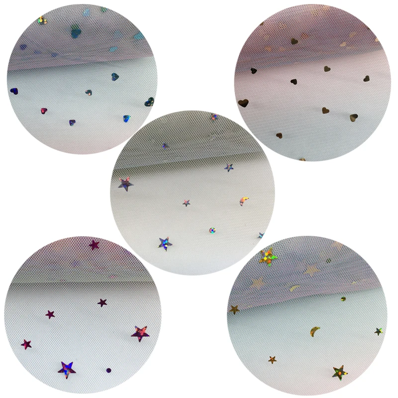 

10Yards Width 15cm Colorful Star&Love Printed Glitter Tulle Mesh Roll Spool Tutu Pom Soft Squine Tulle DIY Crafts Decoration