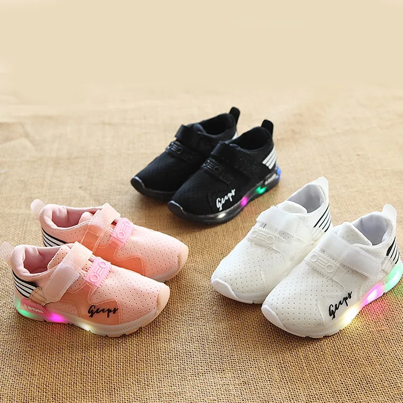 LED Kids Shoes Spring Autumn Baby Girl PU Breathable Glow Casual Boys &amp Girls Luminous Sneakers Glowing | Детская одежда и