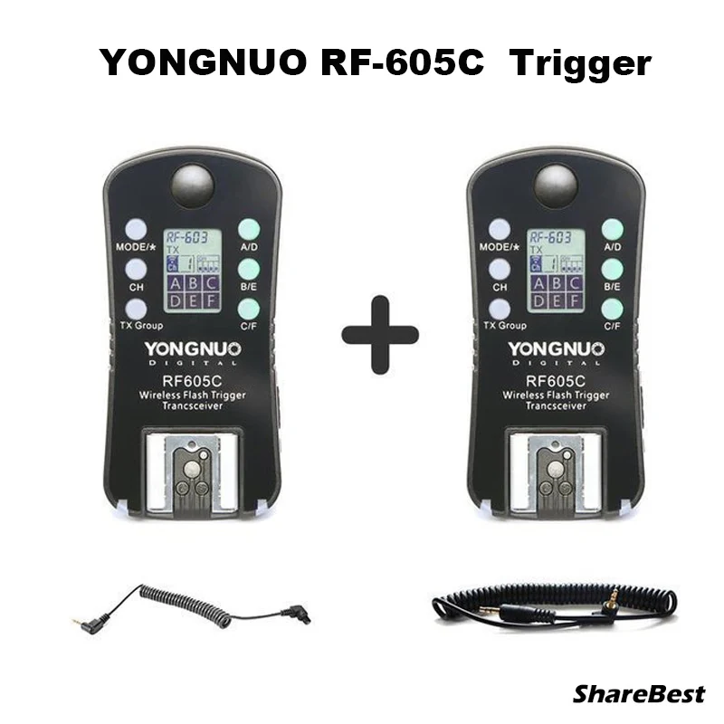 Two Transceiver Светодиодная лампа для видеосъемки YONGNUO RF-605C RF605C RF 605C RF605 C Беспроводной вспышка триггера для Canon 500D 50D 1100D 1200D 700D 750D 550D 6D 7D 5D 5D mark II - Цвет: Two Transceiver