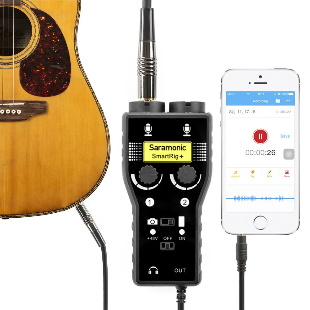 Saramonic SmartRig + XLR мм/3 5 мм микрофон аудио микшер предусилителя и гитары Интерфейс для