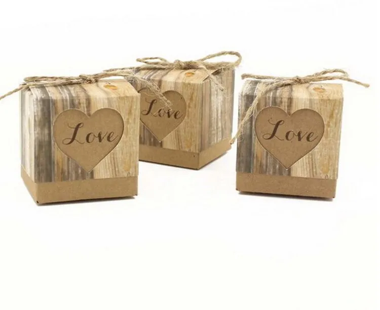 

10pcs/lot Wedding Candy Box Romantic Heart Kraft Gift Bag with Burlap Twine Chic Wedding Favors and Gifts Box Party Supplies