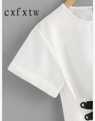 Женские платья с талией 2018 года черной лентой в белой блузке cxfxtw | Женская одежда