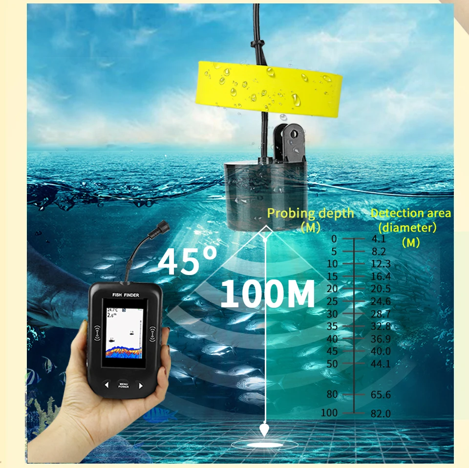 Erchang XF02-C, портативный эхолот, эхолот, сигнал тревоги, кабель 9 м, водостойкий эхолот, эхолот для рыбалки