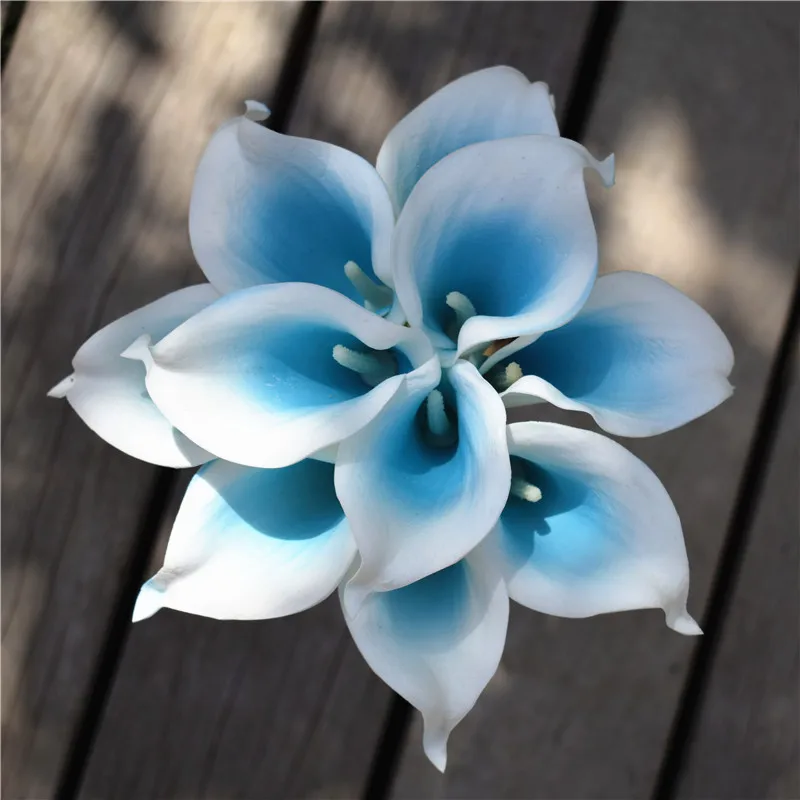 tiffany blue Искусственные цветы Настоящее прикосновение Калла лилии букет Калла Лилия для свадебных букетов Свадебные фальшивые цветы невесты 10 шт - Цвет: tiffany blue