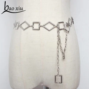 Женские корсетные ремни с металлической кисточкой и золотой цепочкой, длинное платье с подвеской, серебряные ремни, аксессуары, 2019