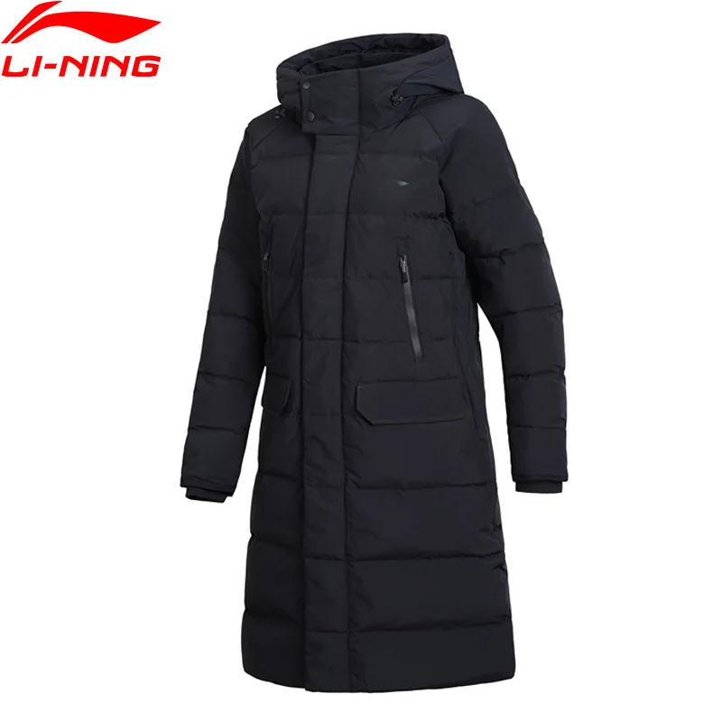 Li Ning длинный пуховик унисекс для тренировок 70% пух серый утиный свободный крой
