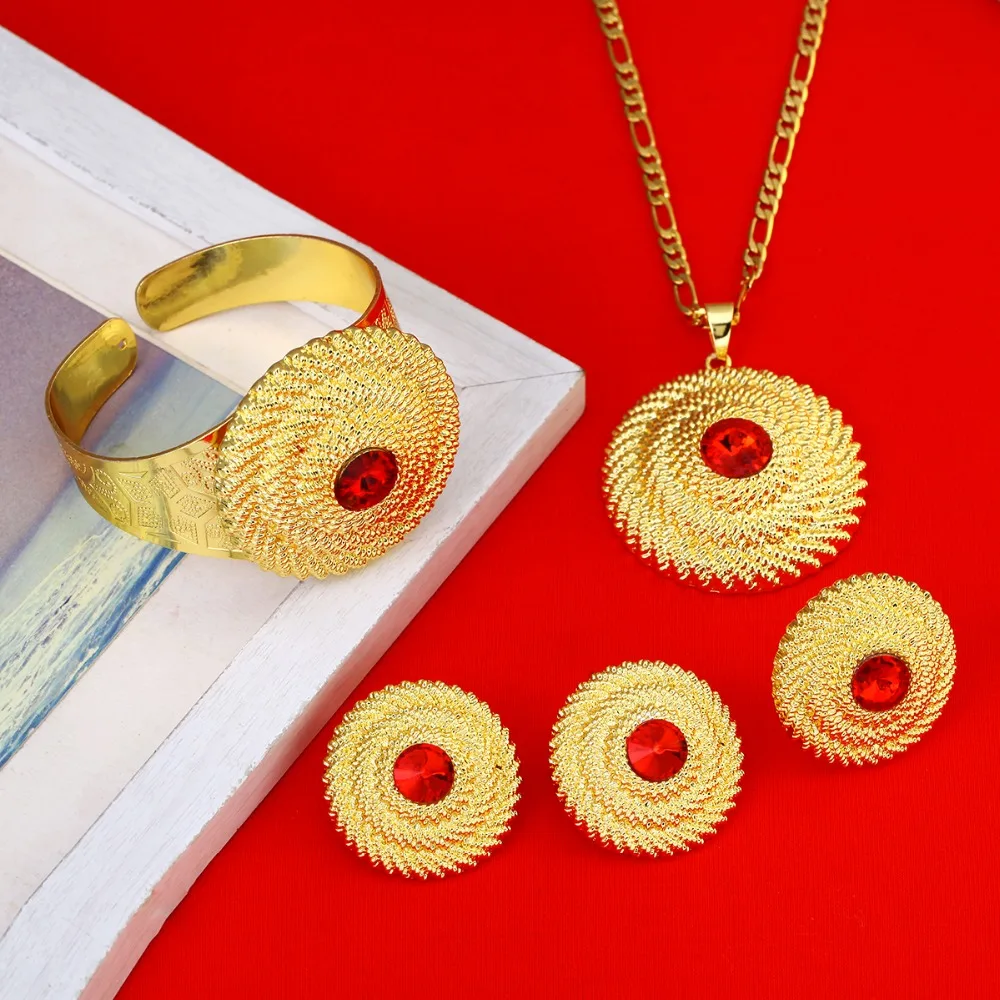 Ожерелье серьги браслет Дубай золотые ювелирные наборы золотой цвет Средний