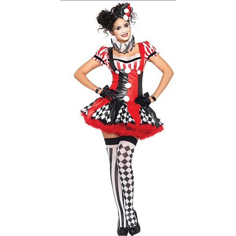 

VASHEJIANG Women Clown Costumes Adult Funny Female Circus Clown Cosplay Carnival Halloween Costumes Women Fantasia Uniform
