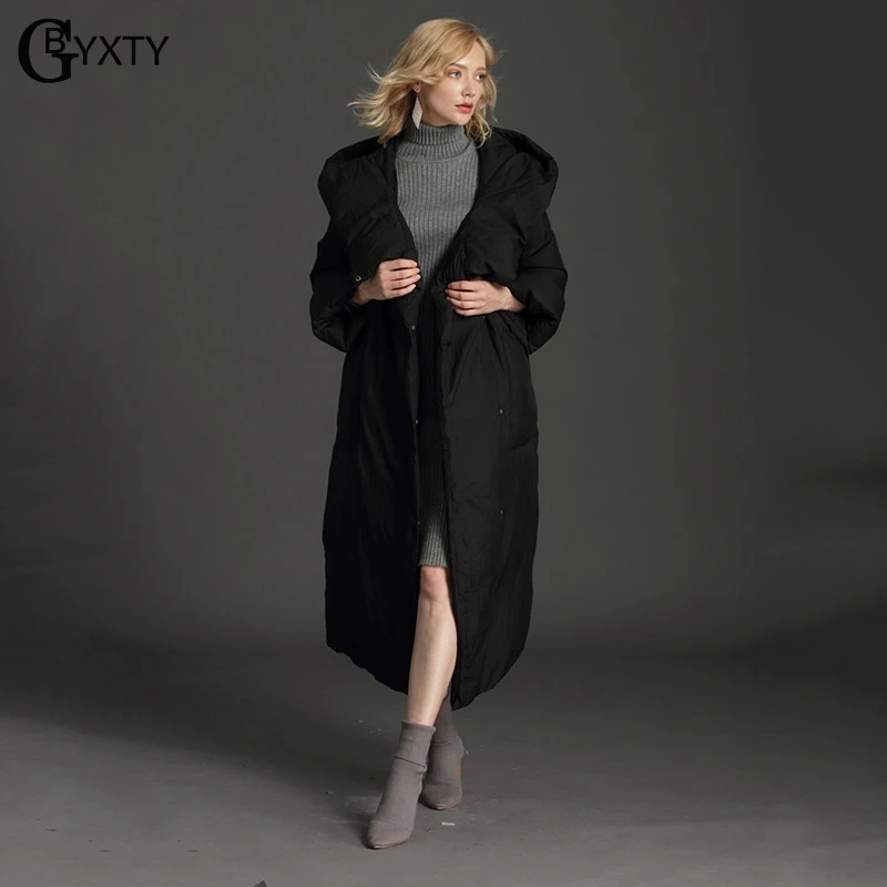 GBYXTY, XS-7XL размера плюс, пуховик, женский, зимний, длинный, толстый, более размера, утиный пух, куртка и пальто,, пуховая парка, ZA1067