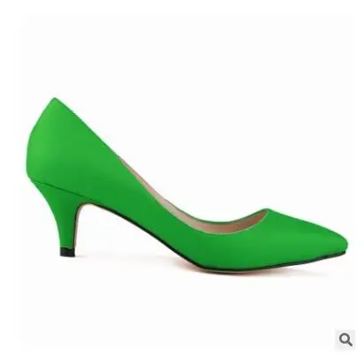 Spring Women Leather Sexy Pointed Toe Daily High Heel Shoes Plus Size 34-42 Ladies Candy Color Fashion Office Pumps QKP0258B - Цвет: green