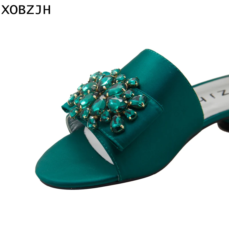 Summer Shoes Flat Sandals Women 2019 Brand Designer Rhinestone Luxury Woman Slippers Green Same Italian | Обувь