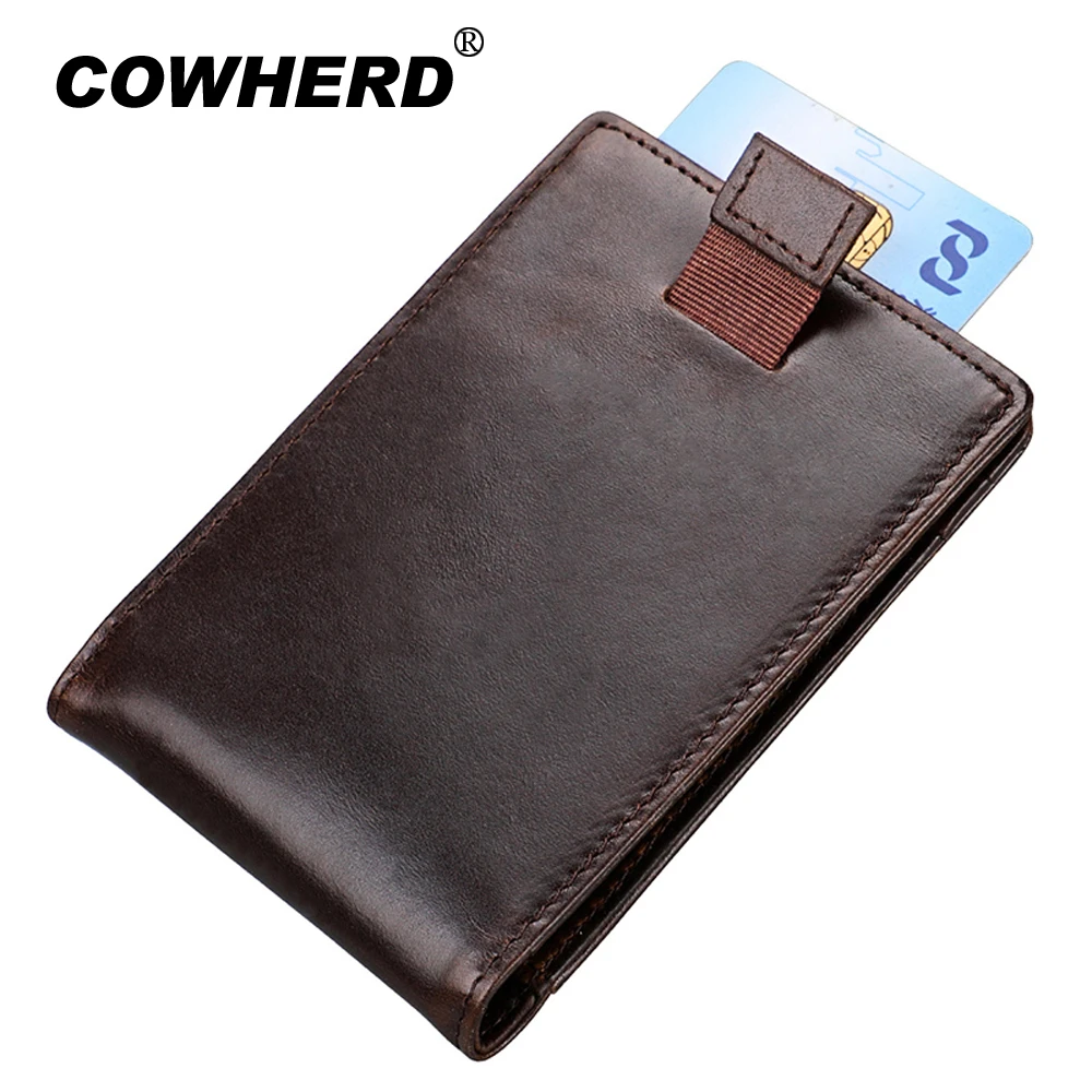 RFID Crazy Horse из натуральной кожи двойной тонкий бизнес кошелек Роскошный мини ID