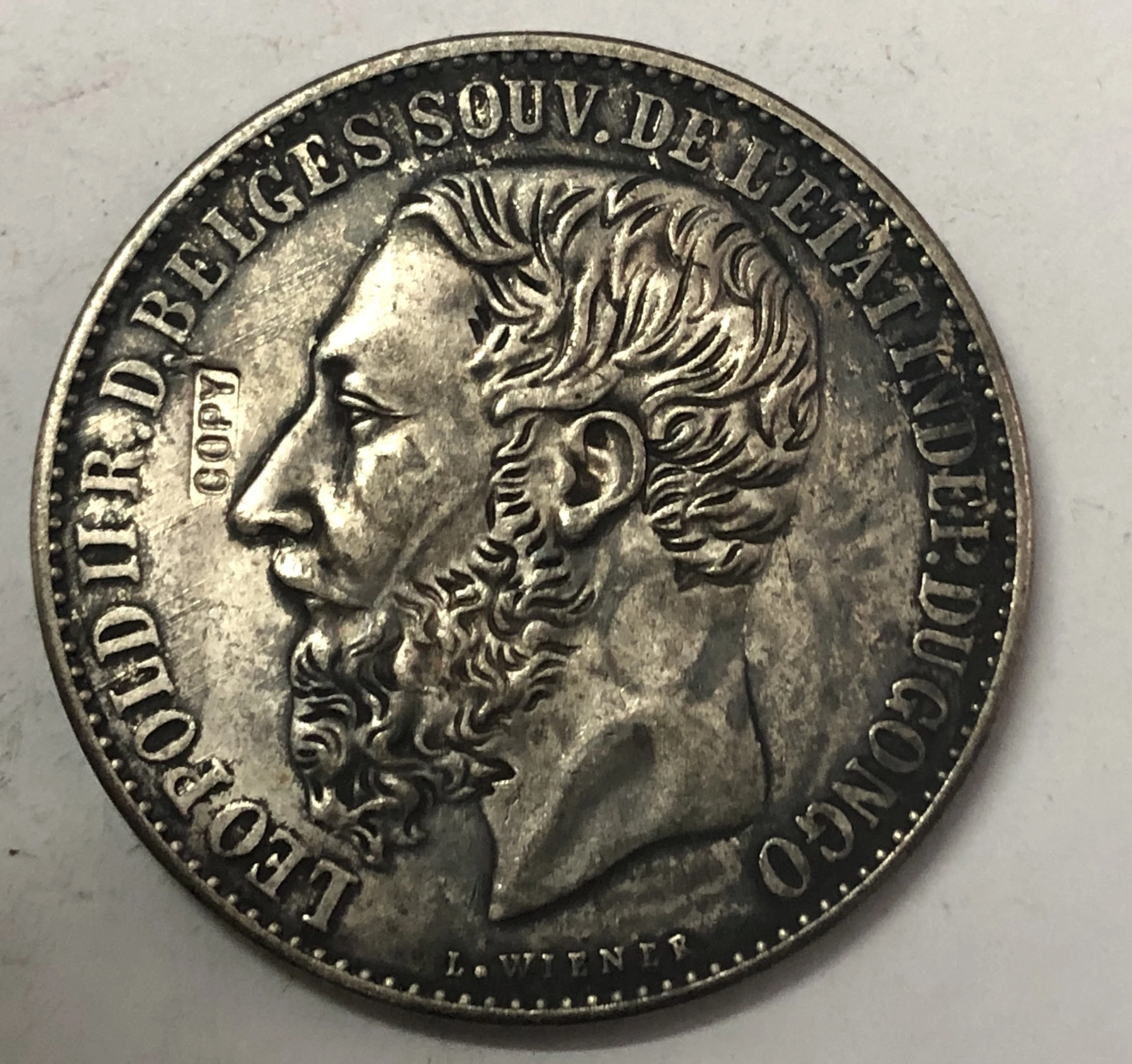 1891 г. свободное государство Конго 5 франков-леополд II KM #8 1 (R.D. Белые) копия