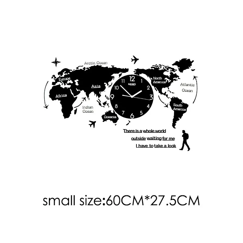 Black(60CMx27.5CM) Large 3D World Map Wall Clocks Modern Design Glow In Dark Hanging Silent Wall Clocks Mute Acrylic Unique Wall Clocks - Цвет: Black(60CMx27.5CM)