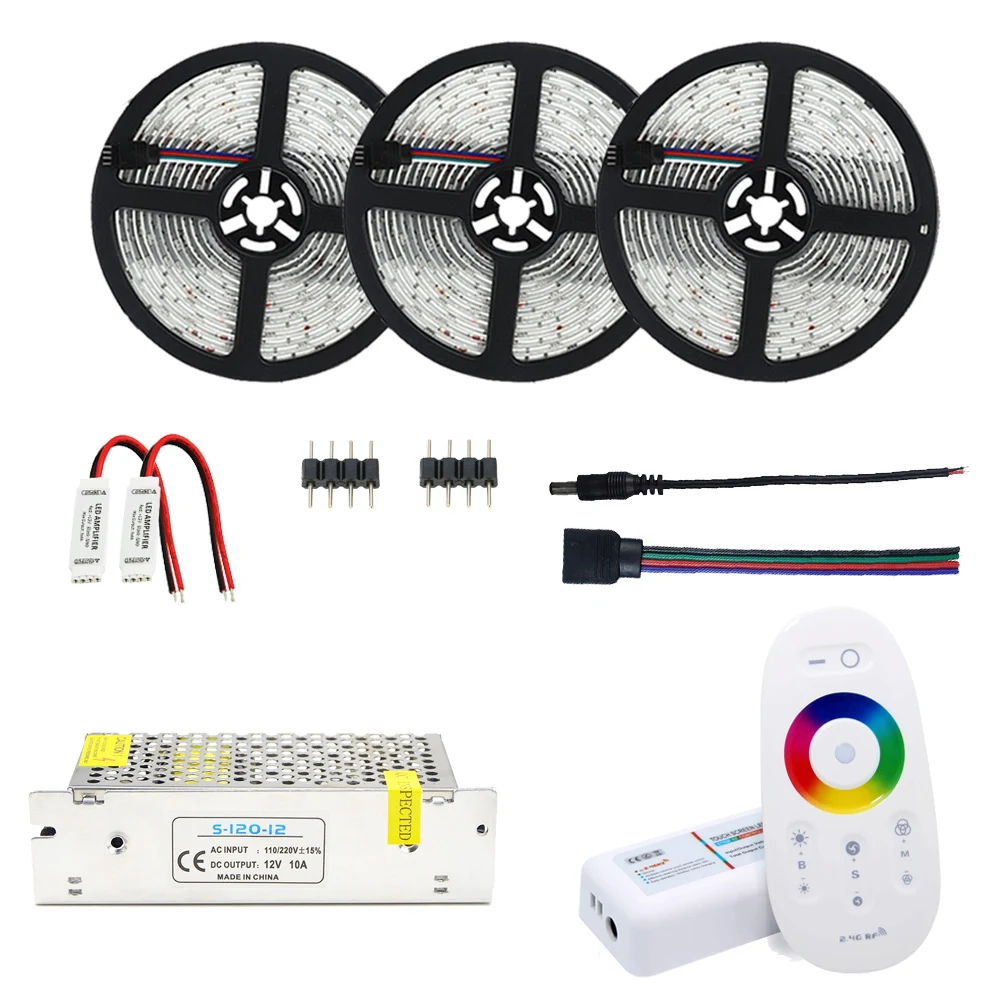 RGB Светодиодная лента 20 м 30 м 15 м 25 м 5 светодиодный Светодиодная лента украшения водостойкая 5050 полосы света с 2,4 г сенсорный удаленный rgb-контроллер мощность