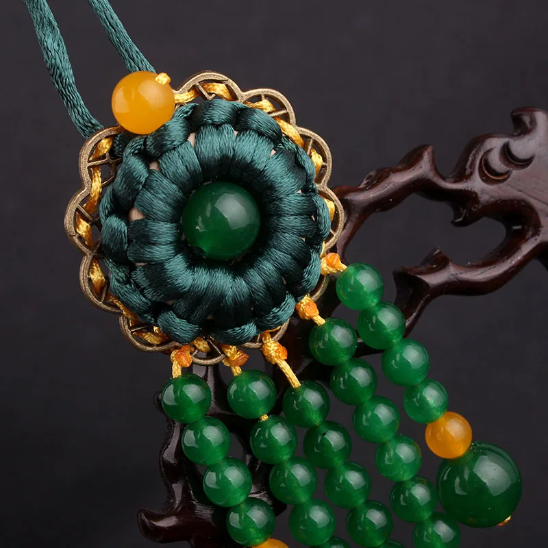 Модное ожерелье с кулоном в этническом стиле хризопразы зеленого цвета ручной