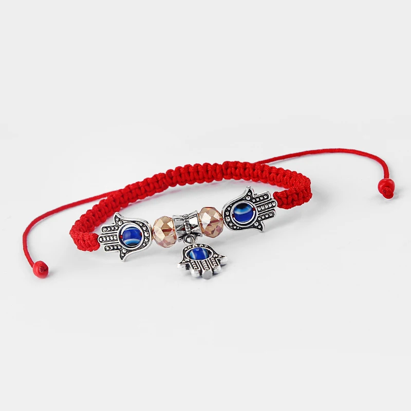 5 шт. три ладонь (хамса) с синими глазами красный плетеный хлопковый шнур браслеты