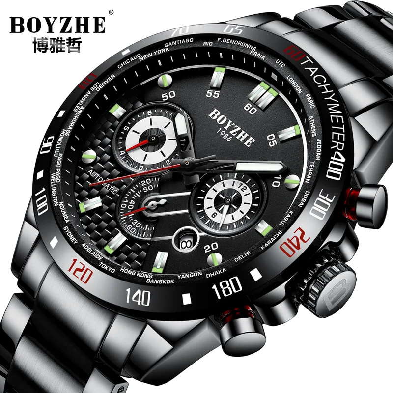 

Business man horloges rvs luxe BOYZHE merk heren horloges Automatische mechanische waterdichte Multifunctionele klokken