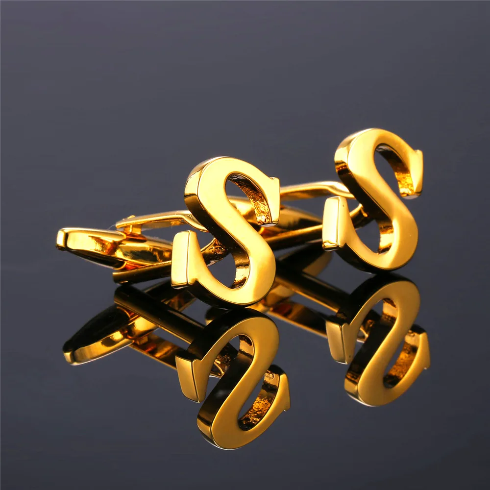 U7 Алфавит Буква S Запонки Для Мужчин Ювелирные Изделия Позолоченные Кнопки На