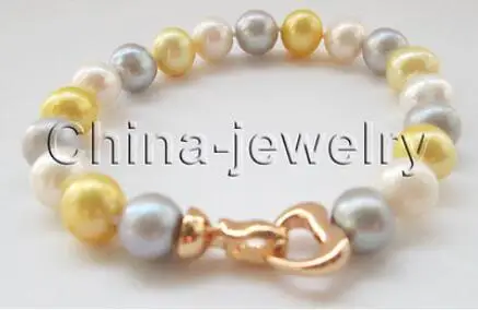 Доставка&gt&gt новый горячий 8 &quot10-10.5 мм белое золото серый круглый браслет перлы