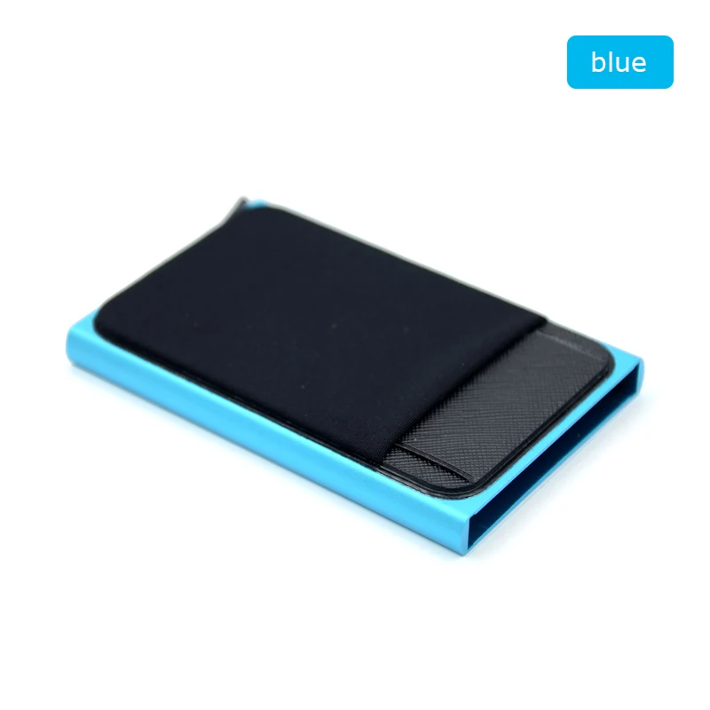 Blue BONAMIE тонкий алюминиевый кошелек с эластичным задним карманом ID кредитный держатель для карт мини RFID кошелек автоматический всплывающий чехол для банковских карт - Цвет: Blue